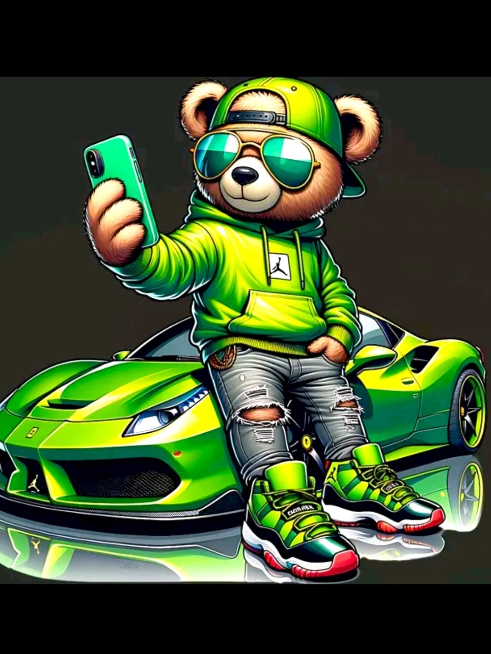 Kids Neon Green Teddy Bear Plush Toy with Hoodie